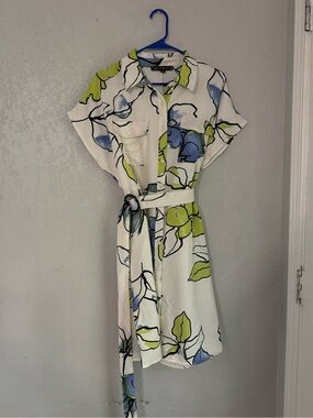 Alex & Parker Green & Blue Floral Short Sleeve Button-Down Shirt Dress Size XL